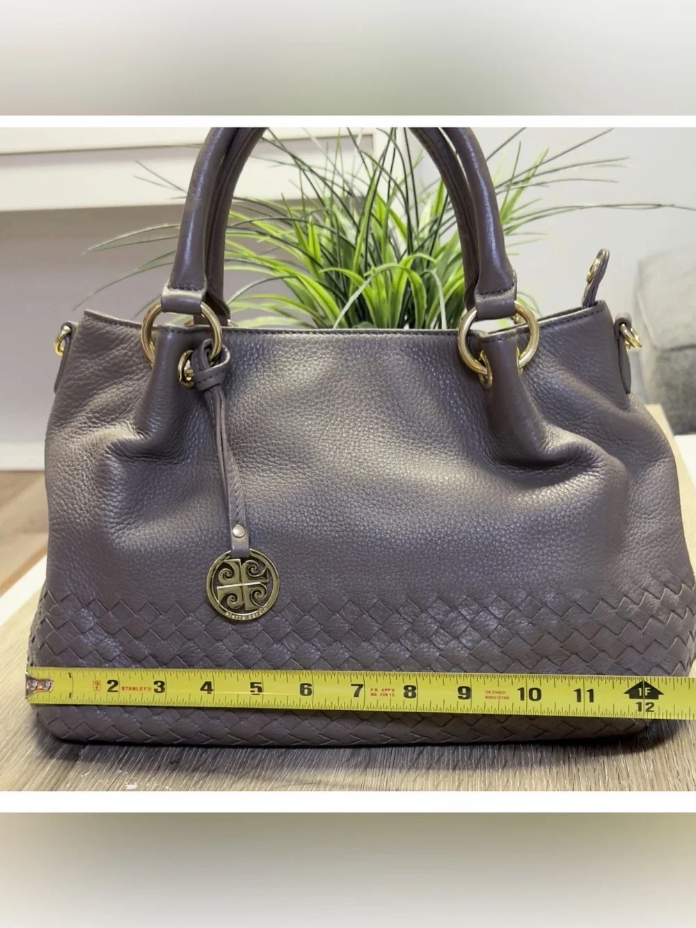 Pierre Cardin Pebbled Leather Satchel Bag Deep Taupe Gold Hardware - Top Handle